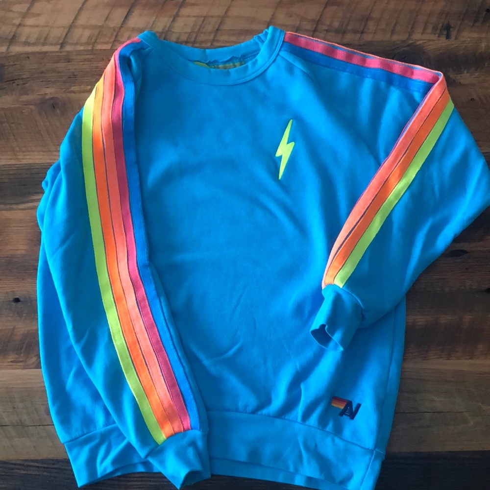 Aviator Nation Neon Blue Neon Stripe Bolt Sweatshirt